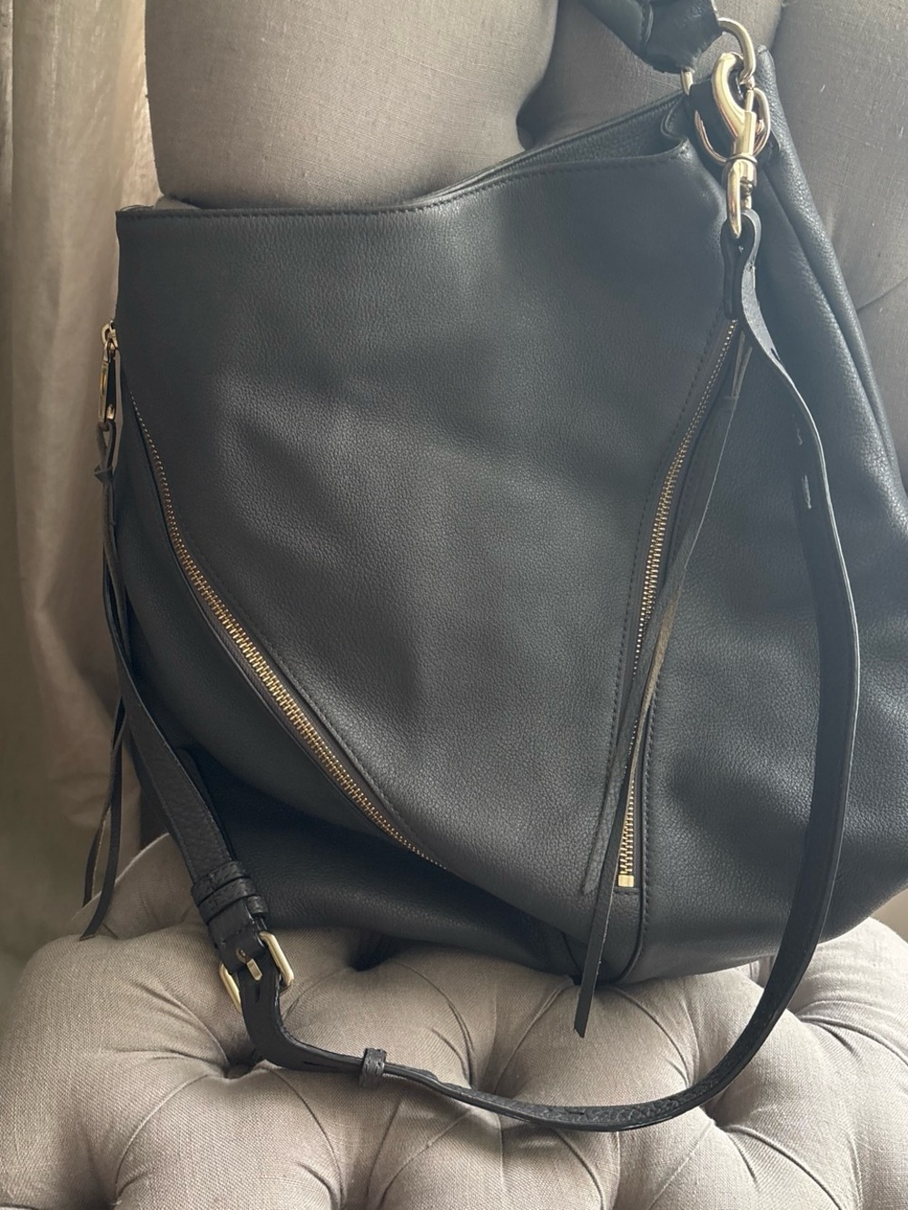 Rebecca Minkoff Gray Leather MOTO Hobo with Gold Hardware